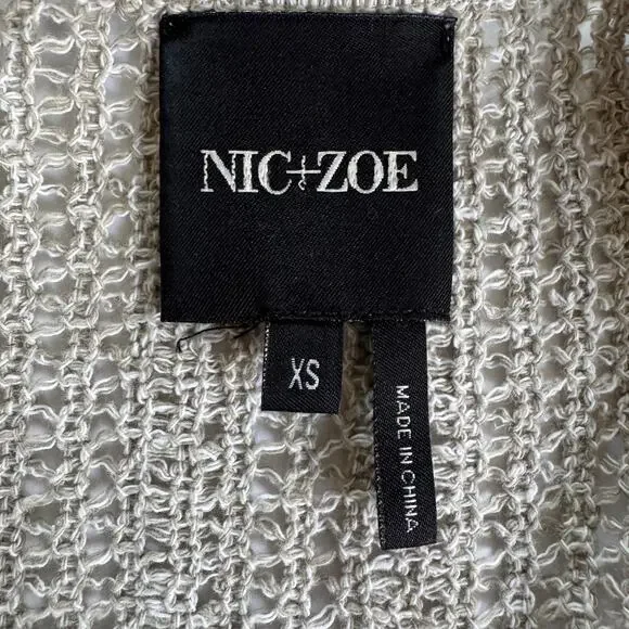 Nic +Zoe Sweater Women's XS Gray Sage Fringe Knit Open Front